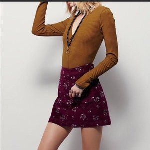 FREE PEOPLE Floral  Velvet Burgundy Skirt